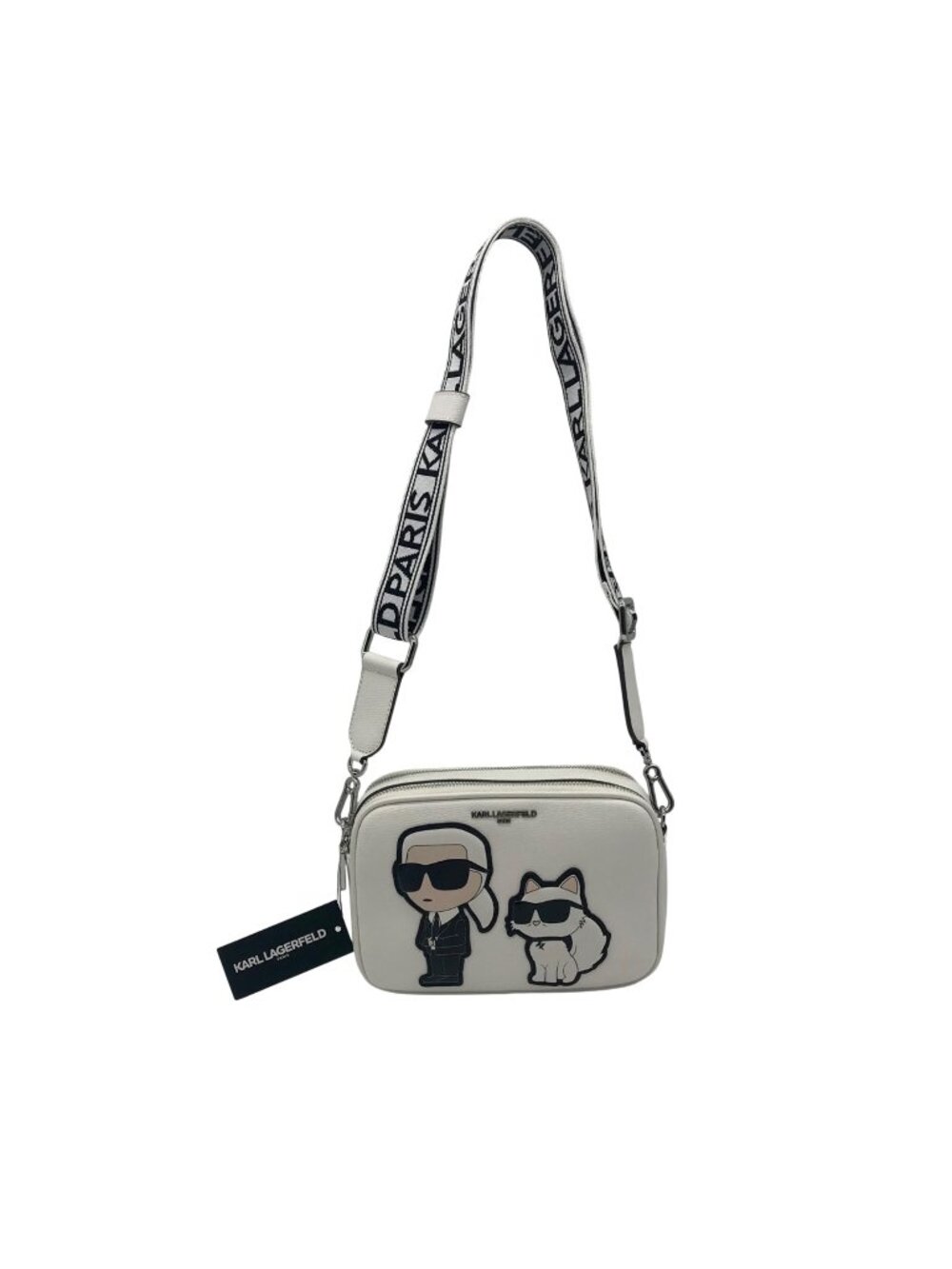 Karl Largerfeld White Pebbled Faux Leather Maybelle Camera Crossbody Bag